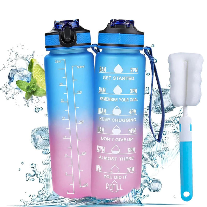 Description Picture 2 of item1L Water Bottle With Straw 32oz Water Bottle With Time Marker Motivational Tritan, Bpa Free Leak Proof Water Cup with Brush