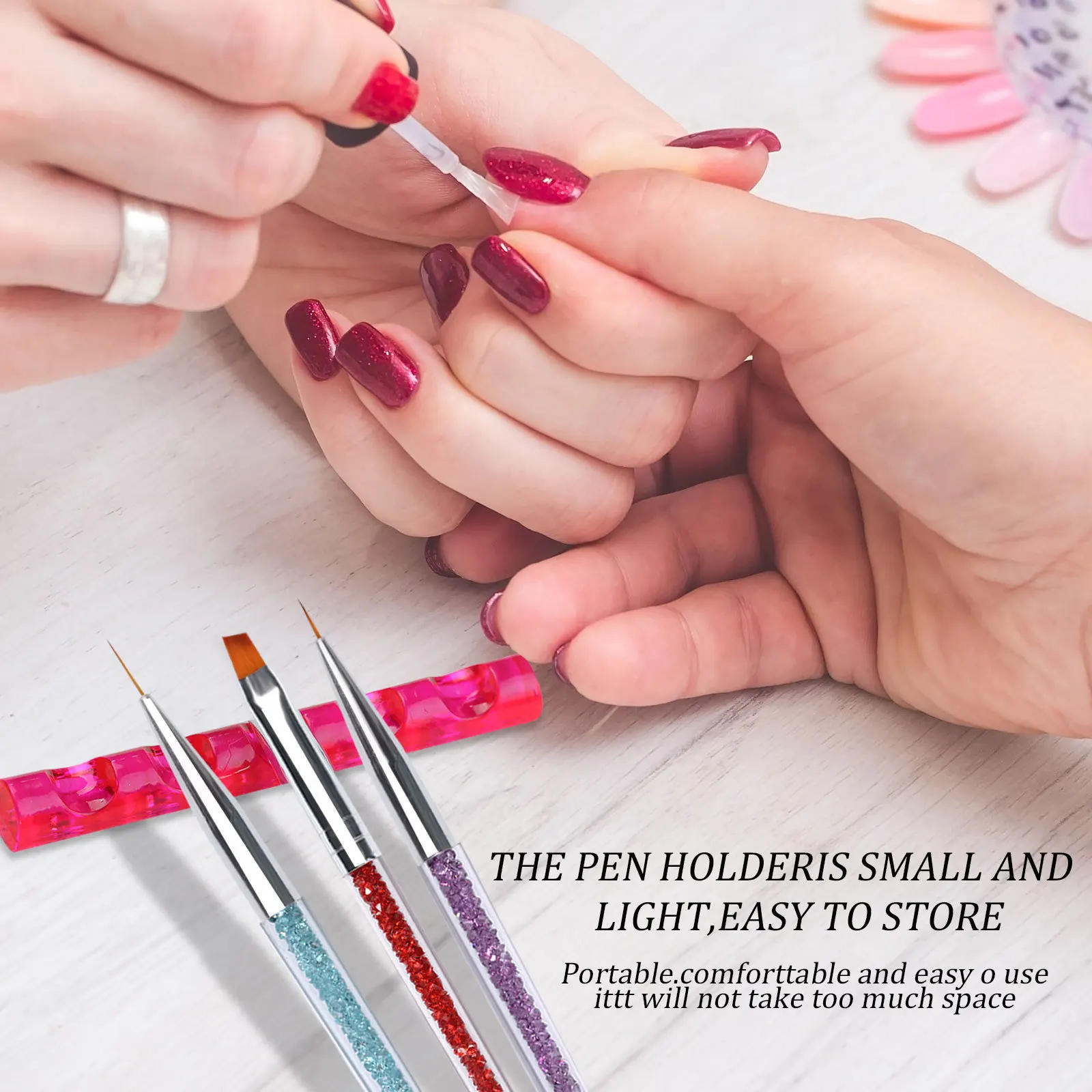 Description Picture 3 of item5 Grids Portable Nail Art Mini Shelf Transparent Crystal Nails Brushes Bar Pen Holder 1pcs Manicure Tools