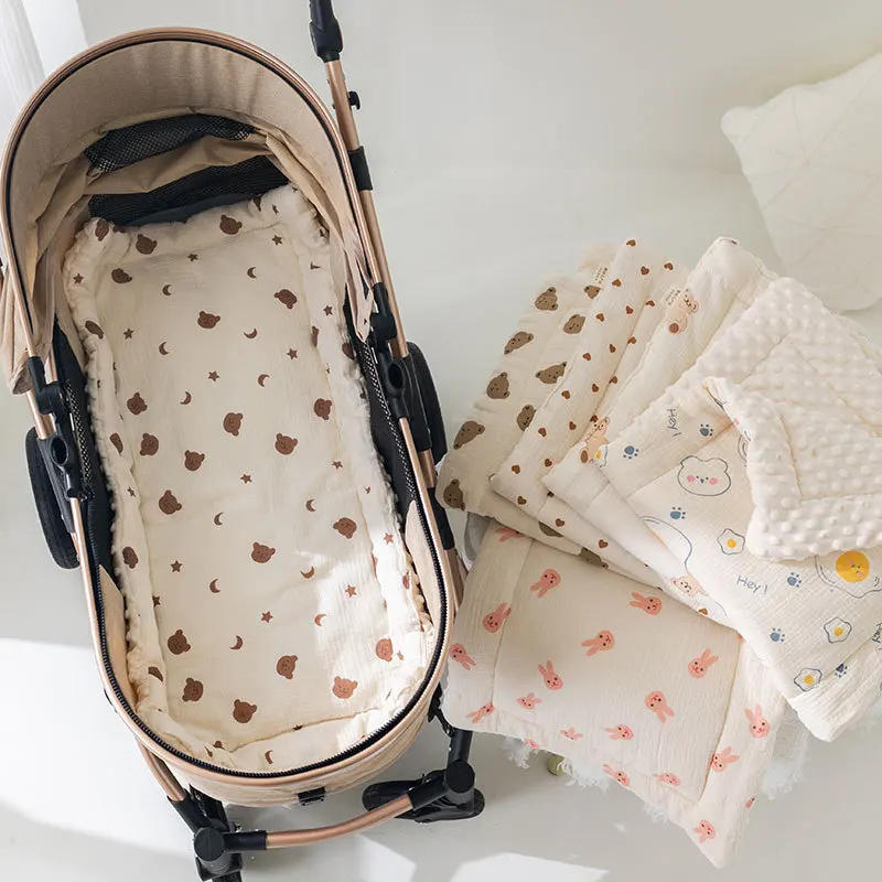 Description Picture 2 of itemMuslin Baby Stroller Cushion Soft Baby Blanket with Dotted Backing Baby Carriage Pram Cotton-padded Mattress 40*80cm