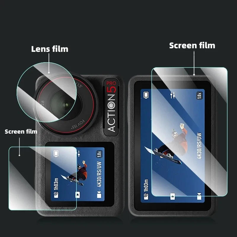 Description Picture 5 of item3pcs Protection Films Lens Screen Tempered Glass Films + 1pcs Lens Cap Protective Cover for DJI Osmo Action 5 Pro 4 3 Camera