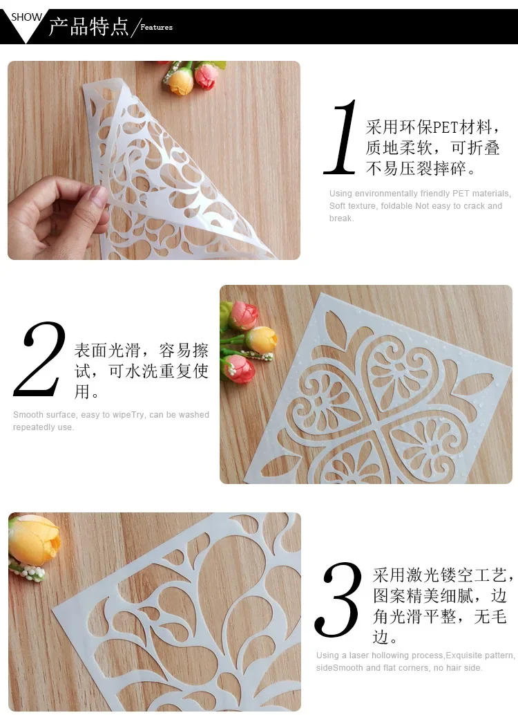 Description Picture 2 of itemDecorative Pattern Mandala Stencils Pretty Hollow Spray Painting Templates Durable Washable DIY Window Wall Decor Drawing Tool