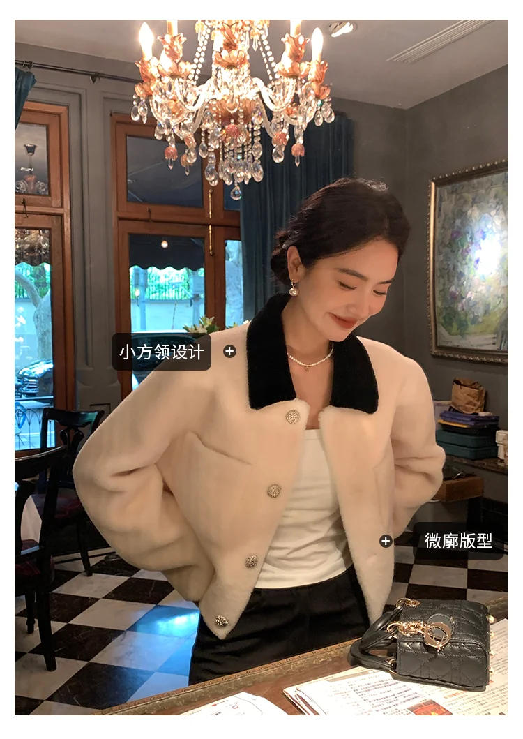 Description Picture 2 of itemWoolen coat autumn and winter fur short coat lapel profile environmentally friendly fashion women's casual wool coat woolen top