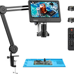 TOMLOV Digital Microscope For Solding 2000X 10.1" DM602 Flex HDMI Microscopes 3 Lens Ring Light For Repairing Coin Microscopio