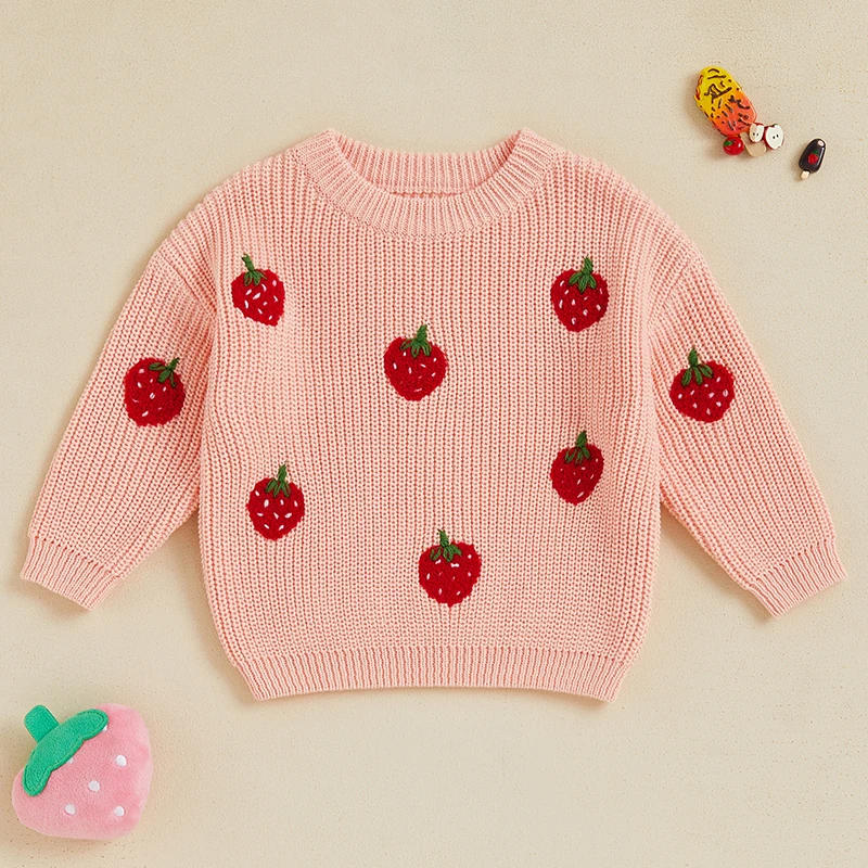 Description Picture 2 of itemToddler Girls Sweater Strawberry Embroidered Long Sleeve Pullovers Fall Winter Kids Clothes Baby Jumpers Tops