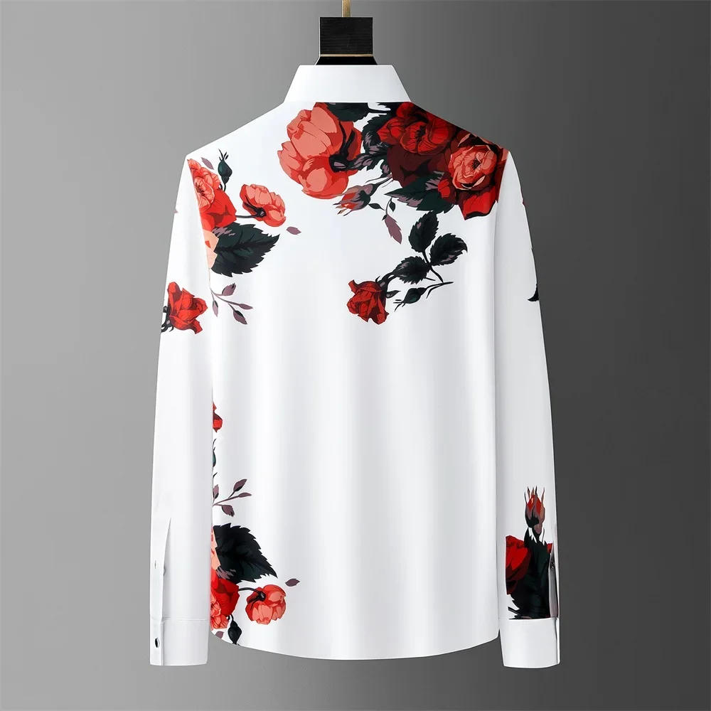 Description Picture 5 of item2024 Spring Flower Shirts Men Long Sleeve Casual Shirts Seamless Elastic Business Formal Dress Shirts Social Party Tuxedo Blouse