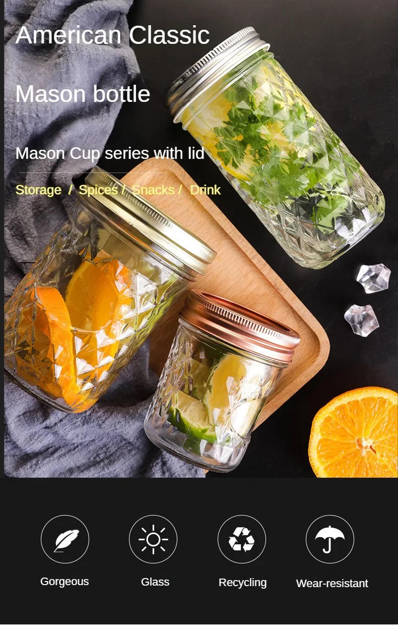 Description Picture 2 of itemMason Jar with Lid Glass Bottle High Temperature Resistant Easy to Clean Honey Food Sealed Glass Canning Food Storage Containers