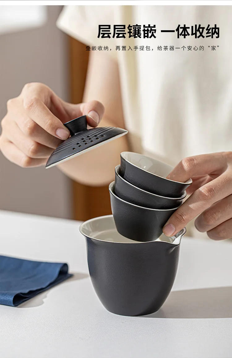 Description Picture 6 of itemPortableTeacup Set Travel Tea Kit 1 Bowl 3 Cup Durable Minimalist Chinese Style Ceramic Kung Fu Teaware Outdoor Camping Bag