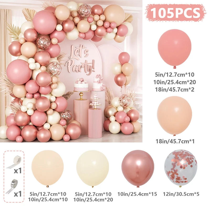 Description Picture 2 of item147pcs Grey Rose pink blush Balloon Bohemian Nude Cream Peach Champagne Bridal Shower Garden Tea Birthday wedding decoration