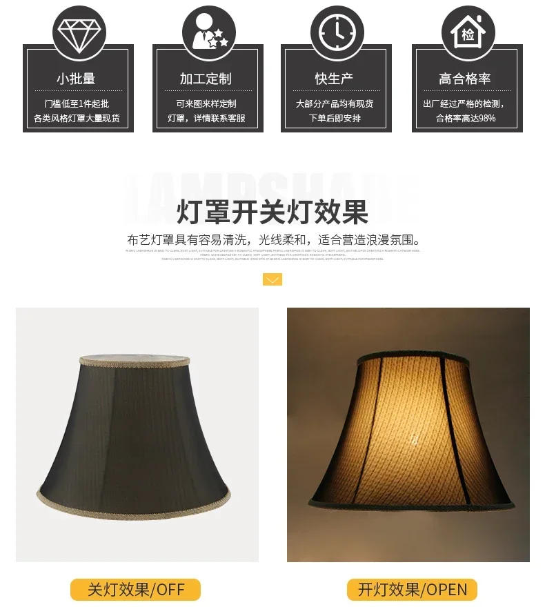 Description Picture 3 of itemThet lighting American country desk lamp black yarn fabric lampshade custom lamp accessories bedside floor lamp cloth abajur인테리어