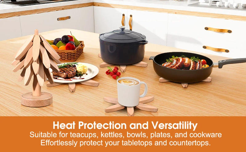 Description Picture 5 of itemWood Trivets for Hot Dishes Tree Shaped Pot Holders Heat Resistant Mat Hot Pads for Kitchen 4 Pot Holders with Brackets PH017