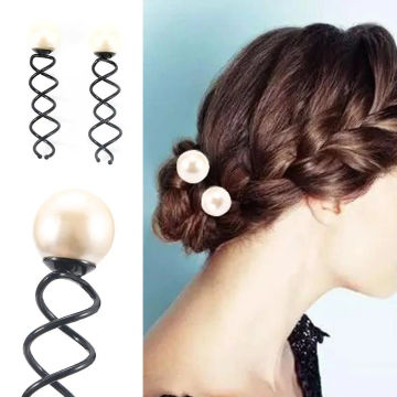 4pcs Fashion Girls Hair Accessory Black Hair Pins Screw Clip Hair Barrette Twist Big Pearl