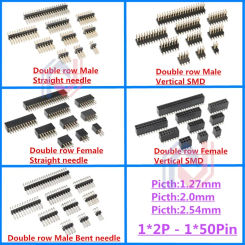 10Pcs 1.27mm 2.0mm 2.54mm Pitch 2x2P -50Pin Double Row Male Female Pin Header PCB Board Connector 1.27 Pin header Socket SMD SMT