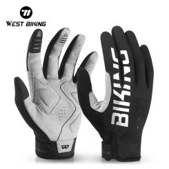 WEST BIKING Autumn Winter Cycling Thermal Gloves Man Full Finger Touch Screen Gloves SBR Shock Absorption Reflective Bike Gloves