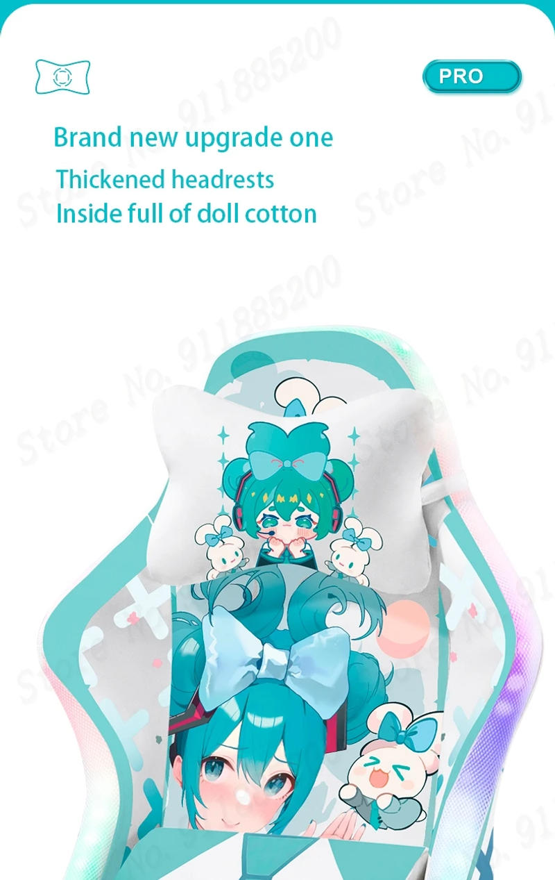 Description Picture 4 of itemNew Fashion Game Chair Green Anime Girl Student Home Office Ergonomic Computer Chair LED Light Strip Resting Feet To Lie Down