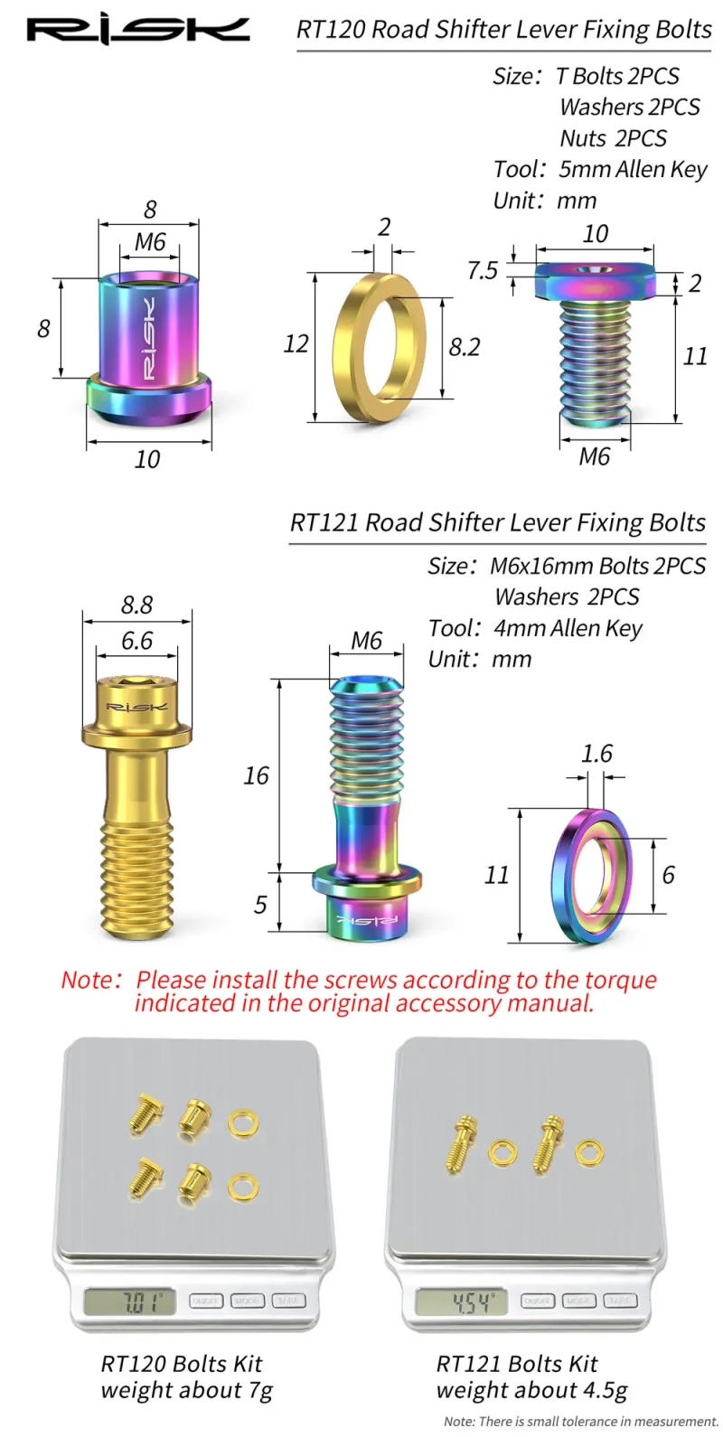 Description Picture 5 of itemRisk Titanium Alloy Shifter Lever Clip Ring Fixing Bolts, Bicycle Shift Clamp Ring Bolt Screw Nut For SRAM Shimano R8000 FORCE