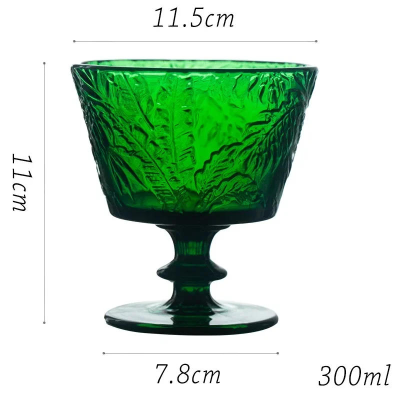 Description Picture 6 of item1 Piece Vintage Embossed Green Glasses Goblet Heavy Thick Dessert Wine Glasses Goblets Stemware Side Water Whiskey Glass Cup