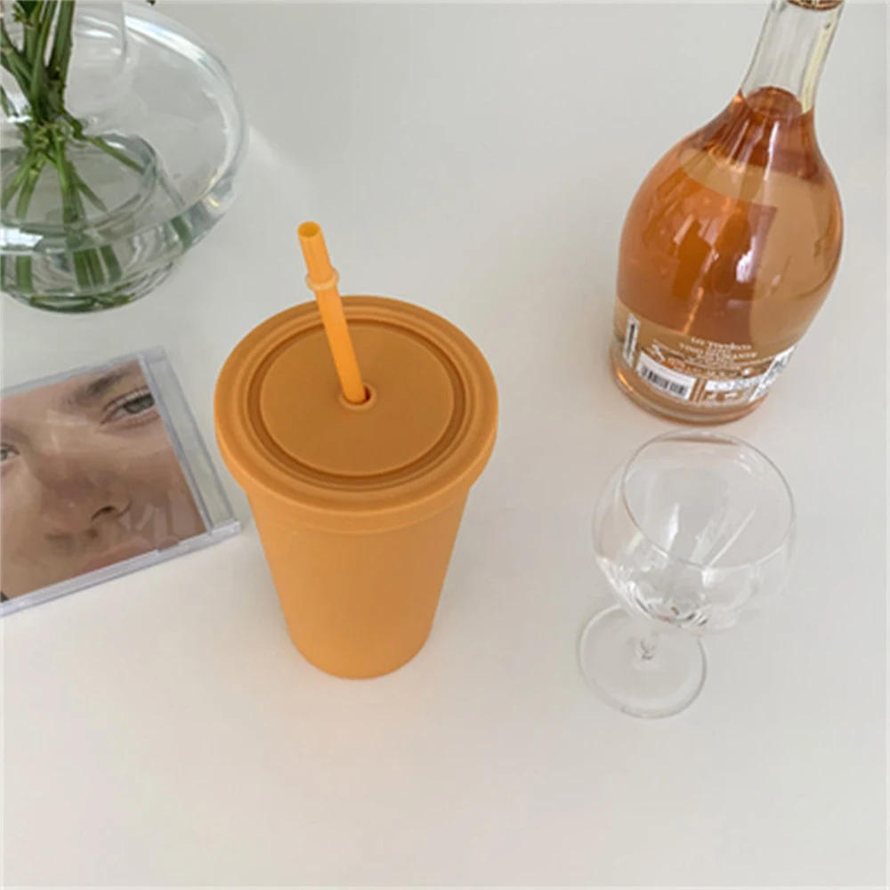 Description Picture 6 of itemDouble-layer Plastic Straw Cup Candy Color Coffee Cup Plastic Frosted Handy Water Cup Easy To Carry Straw Kettle Sports Bottle