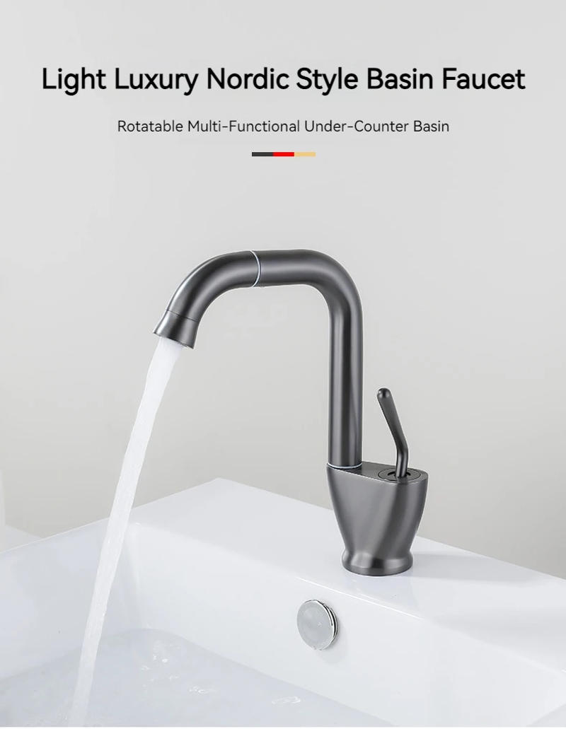 Description Picture 4 of itemLuxury Bathroom Faucets Gun Gray Faucet 360 Degree Rotary Brass Water Mixer Tap Basin Single Handle Sink Tap Mixer Hot And Cold