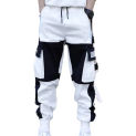 Men Color-blocked Cargo Pants Men's Hip Hop Streetwear Cargo Pants with Multi Pockets Buckle Decor Loose Fit Deep for Warmth