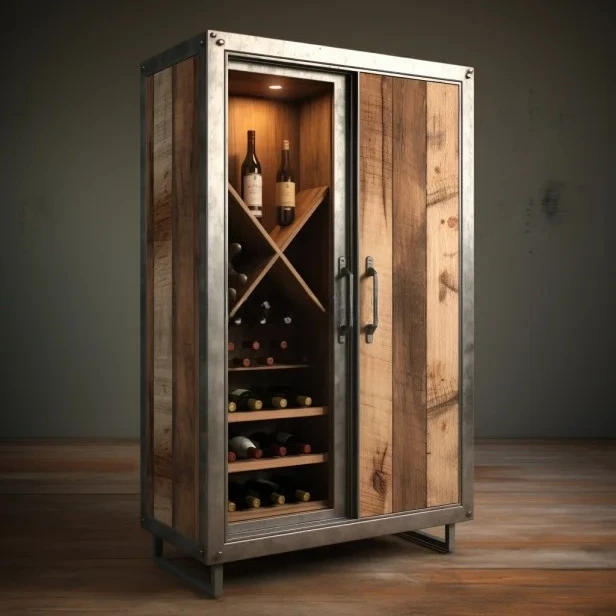 Description Picture 5 of itemThermostatic Wine Cellar Solid Wood Combining Metal Custom Wood Grain Finish Temperature Humidity Smart Wine Cabinet
