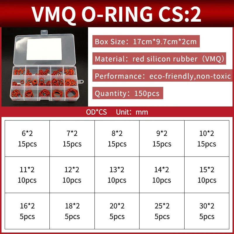 Description Picture 4 of itemBoxcs1.9mm Boxcs2mm boxed nitrile silicone fluorine rubber repair kit sealing valve waterproof combination kit gasket o-ring