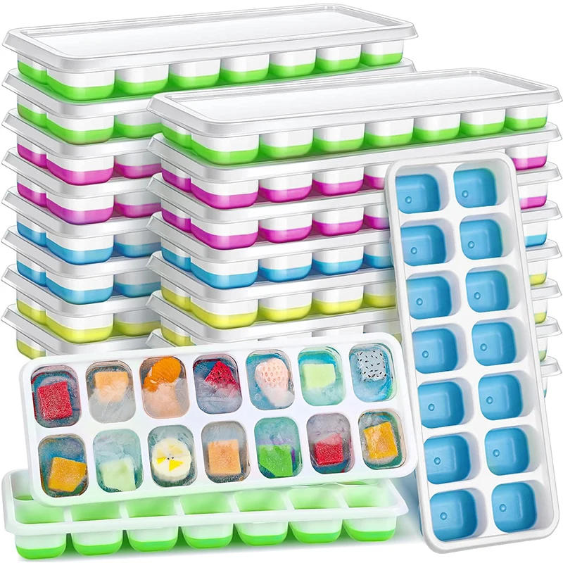 Description Picture 4 of itemIce Cube Tray Silicone Mold with Cover Square 14-cube Easy Release Ice Cube Molds Summer Kitchen Bar DIY Iced Drink Maker Tools