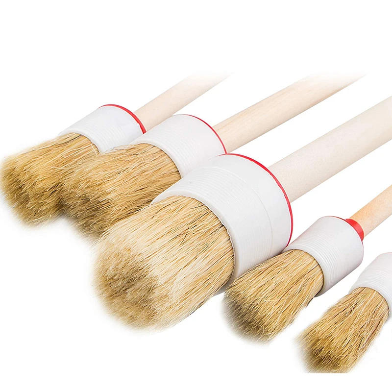 Description Picture 4 of itemCar Wash Brush Hog Bristle Round Head Paint Car Cleaning Brush Wooden Handle Bristle Detail Brush Hog Bristle Brush
