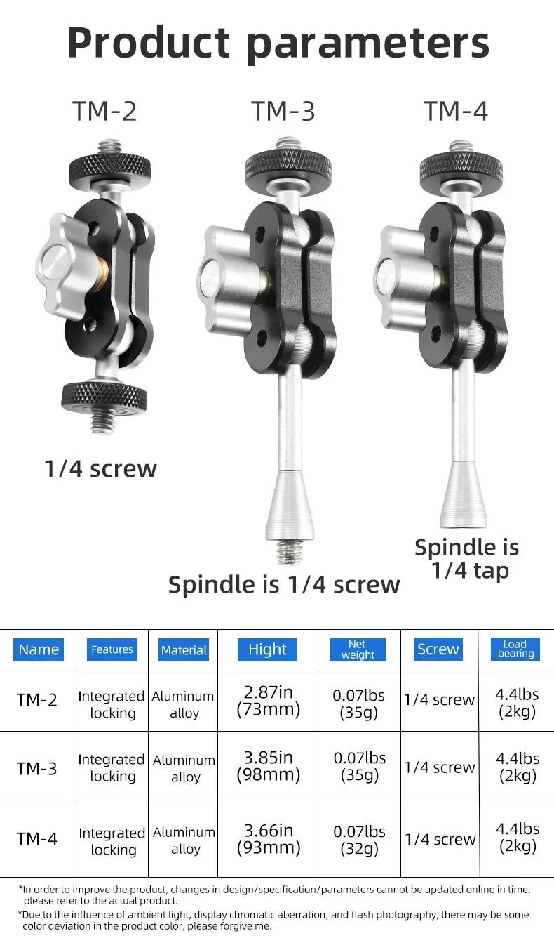 Description Picture 4 of itemMini Magic Arm Double Ball head 1/4 inch Screw for SLR Camera Tripod Camera Cage Rig LED Video Light Microphone Field Monitor