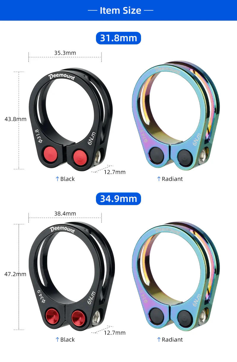 Description Picture 4 of itemRoad Bike Seatpost Clamp 31.8/34.9mm Anodized coloring CNC Seatpost Retention Clip Hollow out Light Dual Nuts Weight Fastener