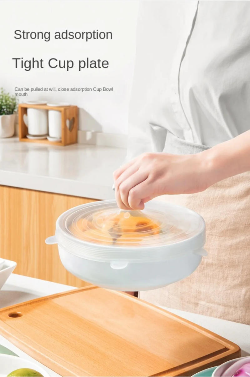 Description Picture 6 of item6-pieces set Food Grade Silicone Fresh-keeping Lids Food Sealing Cover Reusable Heat-resistant Lid Kitchen Accessories