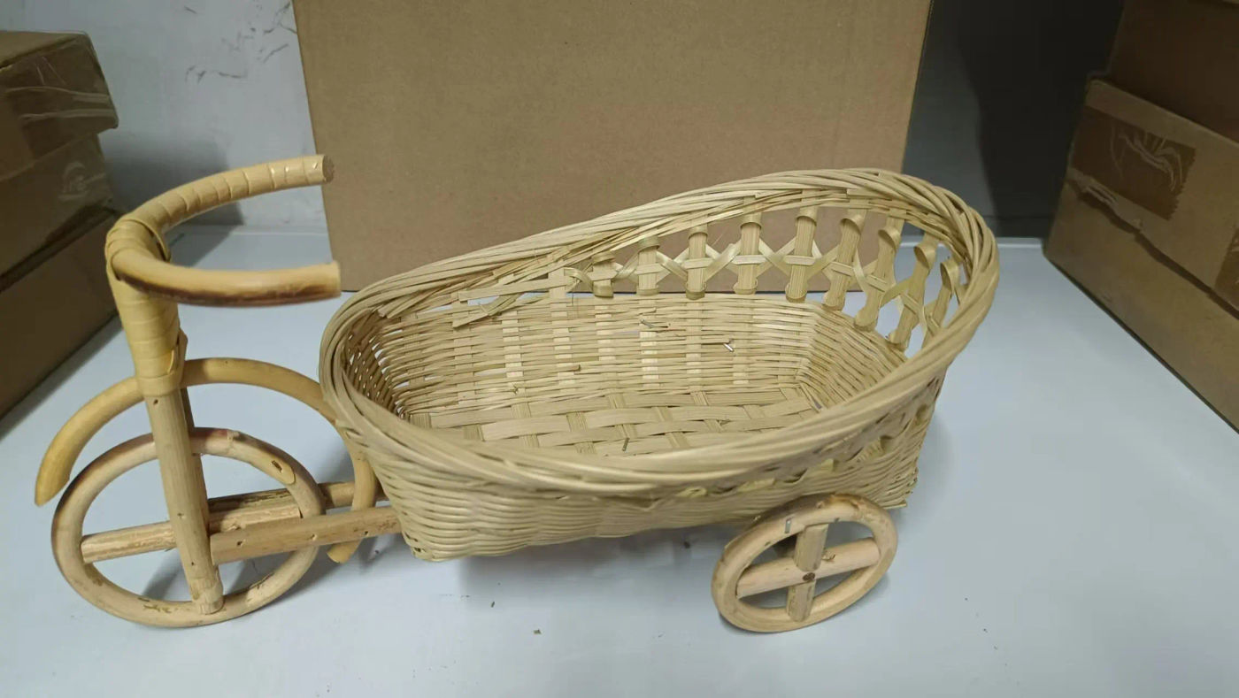 Description Picture 4 of itemNewborn Photography Props Handmade Bamboo Rattan Bicycle Ornament Small Bamboo Basket Take Photo Props Living Room Decoration