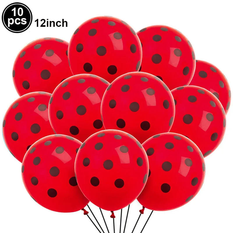 Description Picture 4 of item10pcs Ladybug Birthday Decorations Latex Balloons With For Ladybug Theme Party Wedding Gril Black White Polka Dots Balloon Birth