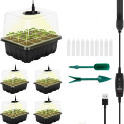 5 PCS Grow Light with Seed Starter Tray Full Spectrum Seeding Kit Tools Germination 12 Cells Growing Lamp for Indoor Greenhouse