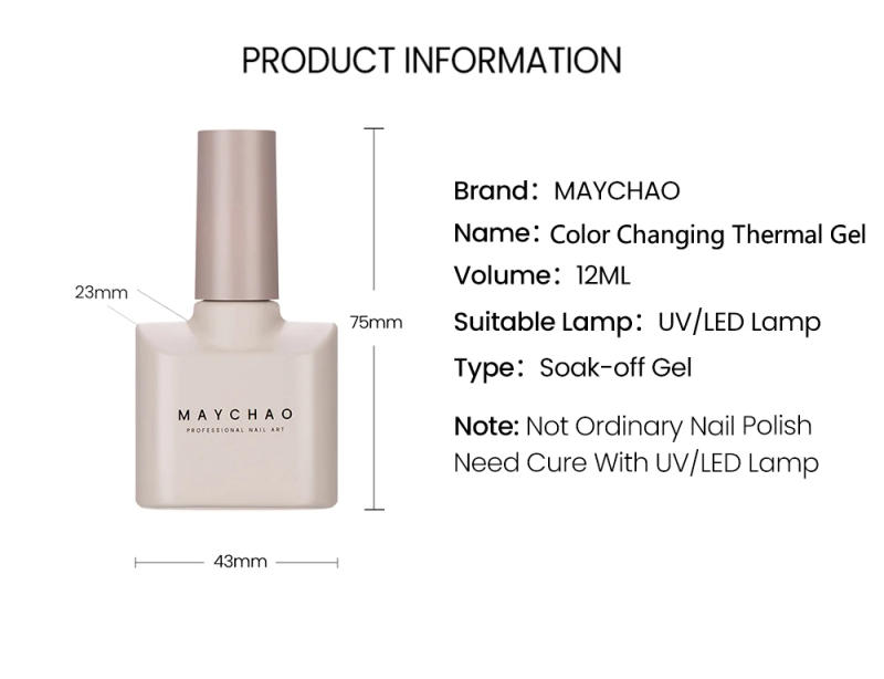 Description Picture 3 of itemMAYCHAO 12ML Color Changing Thermal Gel Nail Polish 1Pc Cherry Pink-Rosette Glitter Change Soak Off Nail Polish Nail Art Varnish