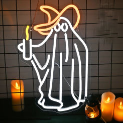Halloween Ghost Neon Sign For Wall Decor Dimmable Led Lights Bar Party Halloween Decoration Home Bars USB Powered Spooky Signs