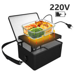 Electric Heated Lunch Box 220V EU Plug Portable Personal Mini Oven Food Warmer for Meals Reheating & Raw Food Cooking Black Bag