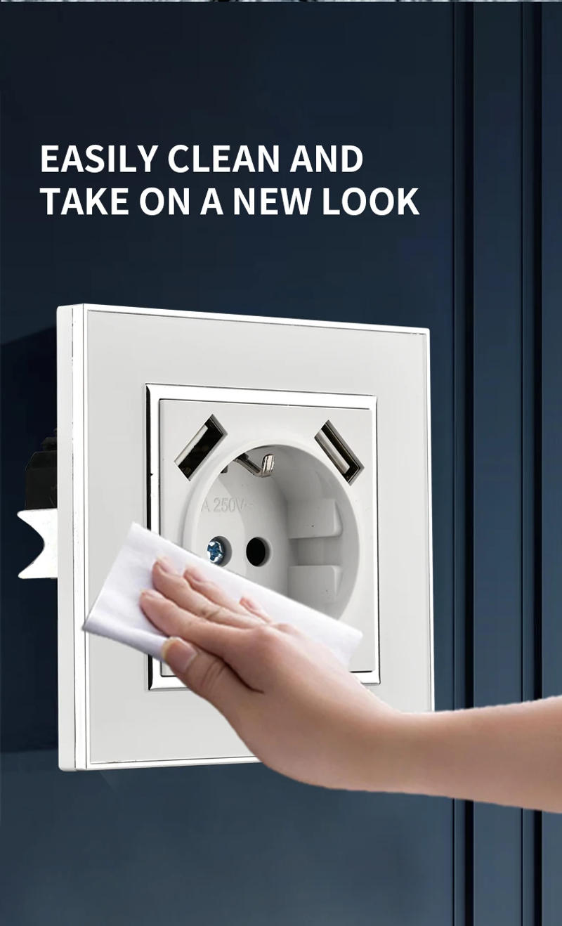 Description Picture 6 of itemWESA Black Mirror Acrylic Power Socket With 2 USB EU Standard Electrical Outlet Standard Ground Plug Wall Socket Flame Retardant