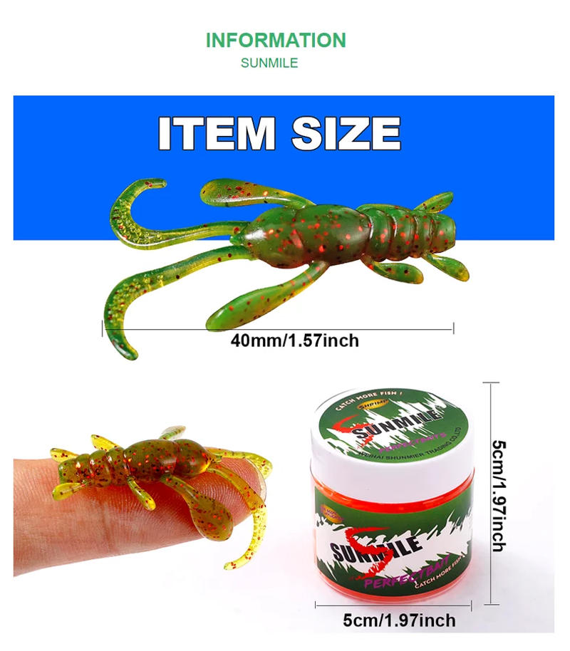 Description Picture 3 of itemSUNMILE Fishing Soft Bait Worm Artificial Baits 4cm/1g 20pcs Rock Fishing Shrimp baits Souple Lure Perch Trout Bass Lures