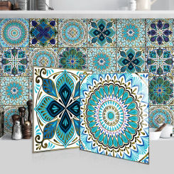 24pcs Moroccan Wall Art Ceramic Tile Stickers Kitchen Living Room Waterproof Self-Adhesive PVC Wall Stickers Room Decoration