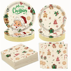 40Pcs Christmas Party Supplies Santa Claus House Tableware Disposable Dinnerware Set 20Pcs Paper Plate 20Pcs Dinner Napkin for X