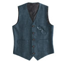 Men's Suit Formal V Neck Wool Green Herringbone Tweed Casual Waistcoat Formal Business Vest Groomman For Wedding