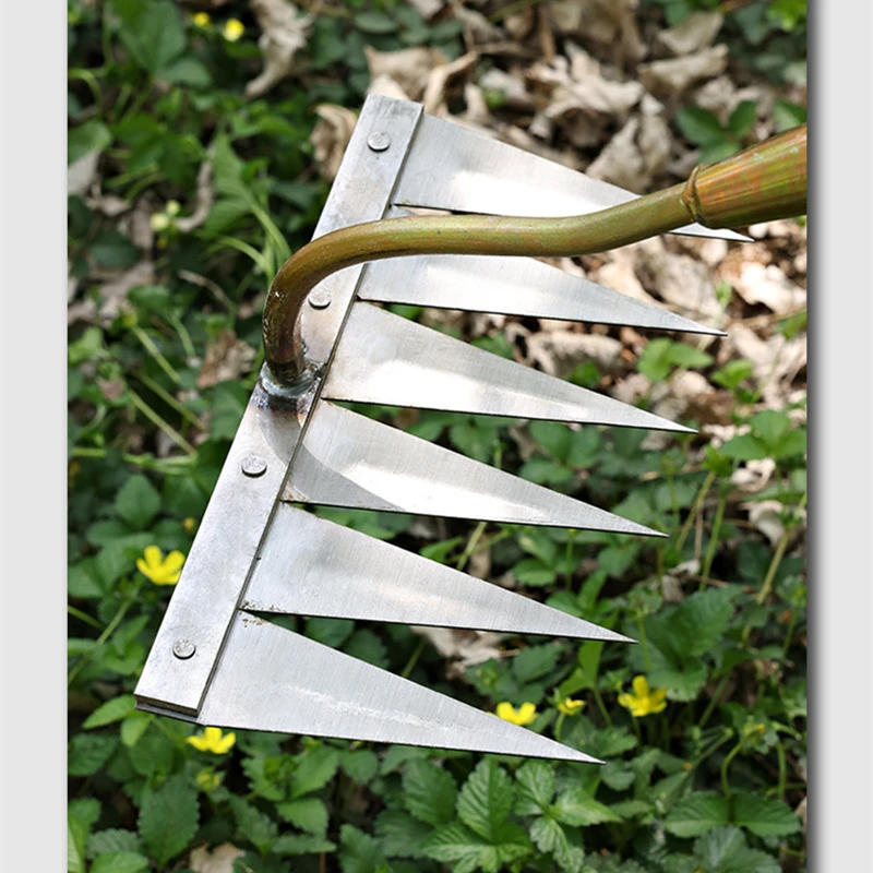 Description Picture 4 of item4/5/6/7 Teeth Iron Gardening Hoe Weeding Rake Farm Tool Grasping Raking Loosening Soil Nail Rake Tool Artifact Harrow Farm Tools