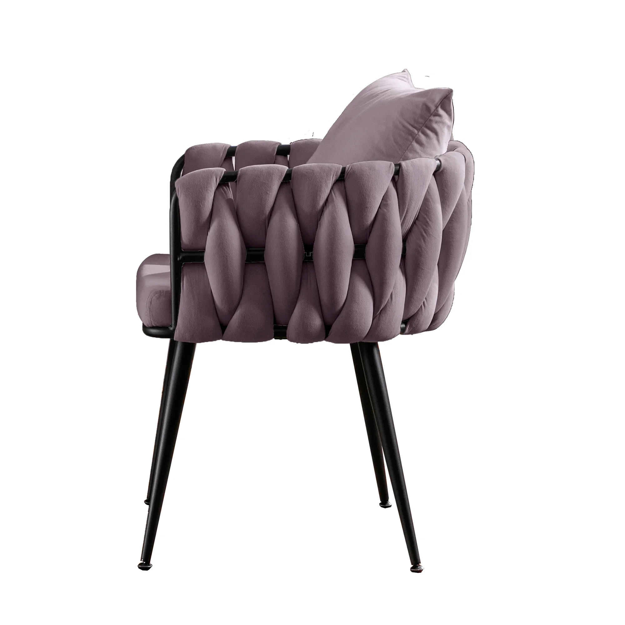 Description Picture 2 of itemPure purple modern velvet dining chair 2 piece set of hand-woven upholstered chairs living room chairs upholstered side chairs