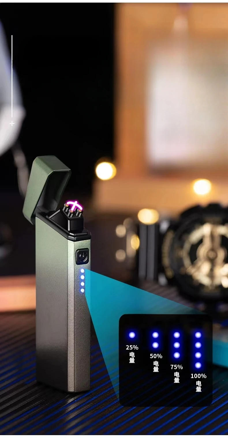 Description Picture 5 of itemMini Portable USB Rechargeable Double Arc Lighter Windproof Flameless Trendy Gradient Color Arc Cigarette Lighter