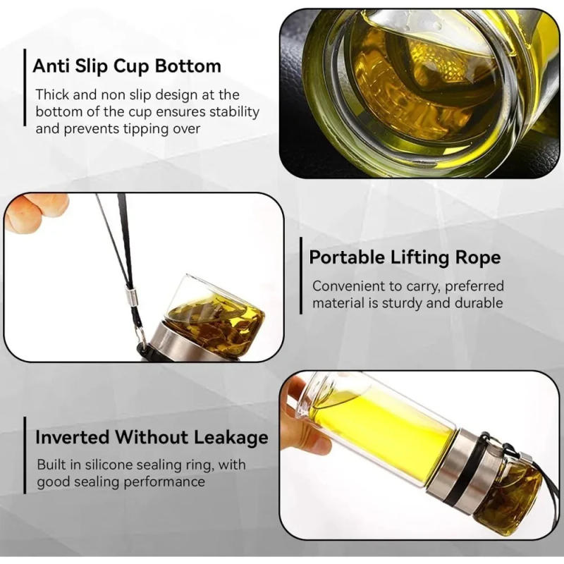 Description Picture 5 of item500mlDouble layer Glass Tea Cup Anti-scalding Tea Cup with Portable Handle Leak-proof TravelCup Water proof Teapot Easy To Clean