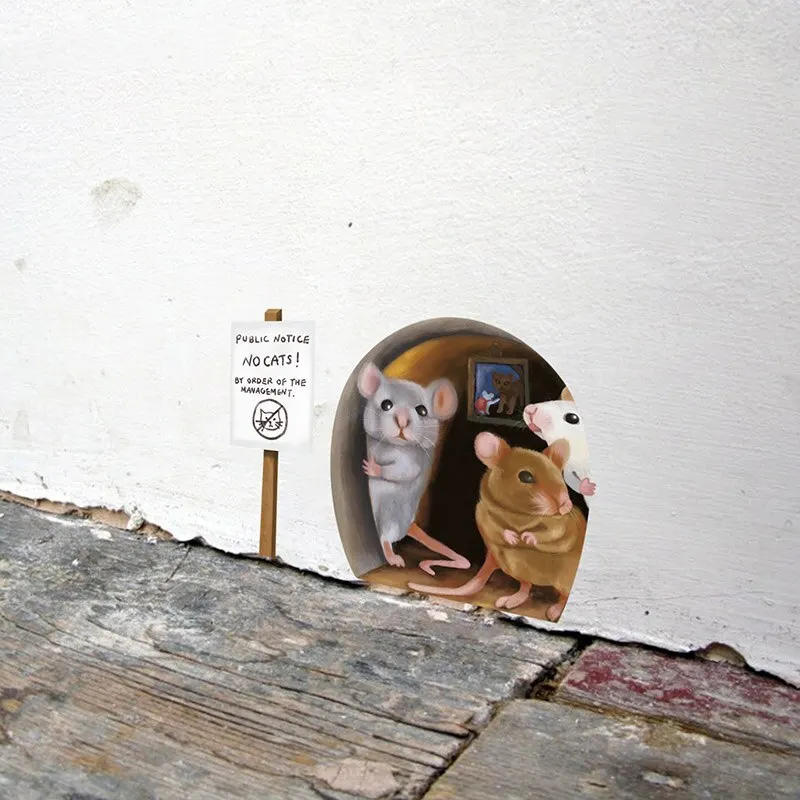 Description Picture 4 of item1PC Realistic Mouse Hole Wall Sticker for Corner Stairs Funny Home Decor Pvc Opaque Wallpaper for Living Room Decoration