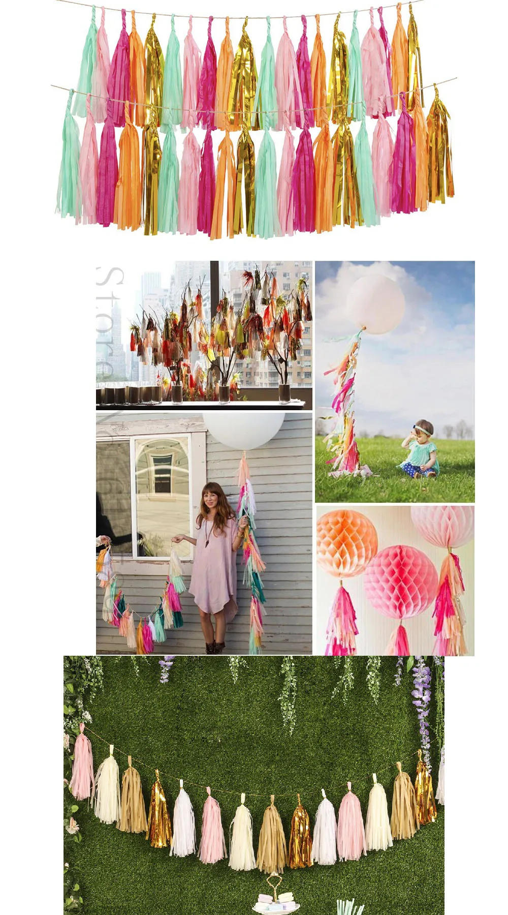 Description Picture 3 of item5pcs 12*35cm Colorful Tissue Paper Tassel Garland for Wedding Birthday Party Decorations DIY Baby Shower Event Party Supplies