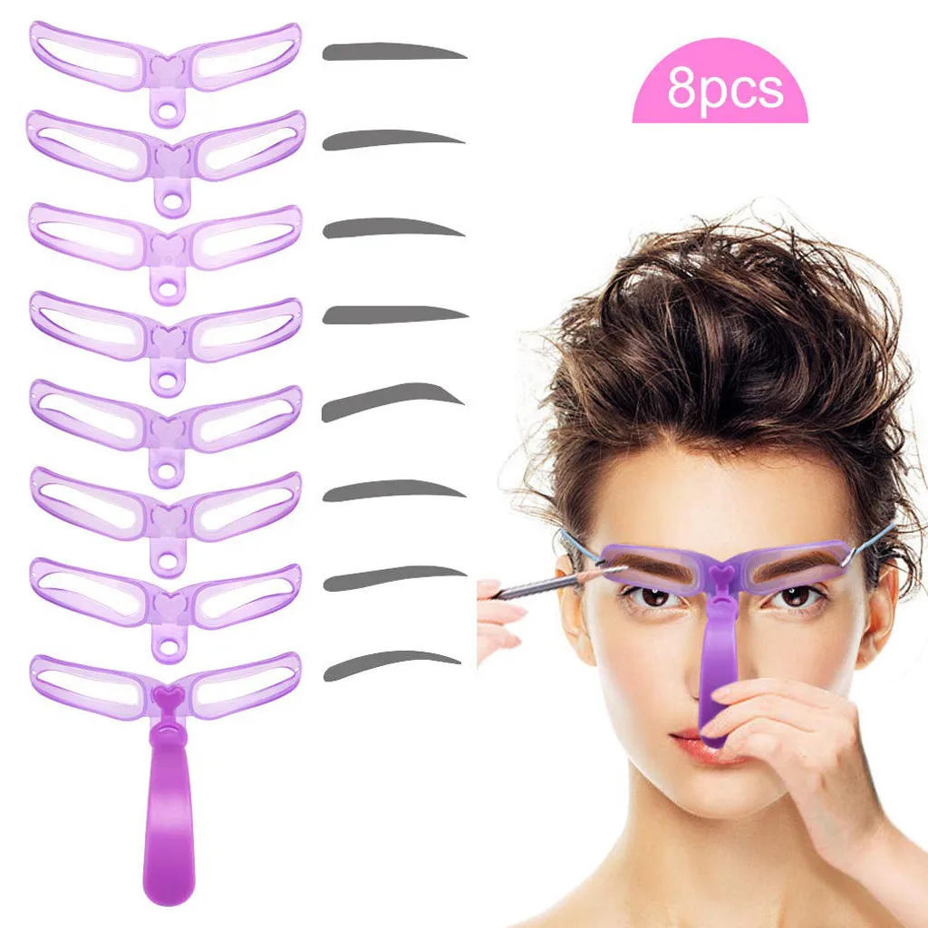 Description Picture 3 of item8 In 1 Reusable Eyebrow Stencil Beauty Makeup Brow Stamp Template Eyebrows Shape Set Eye Brow Makeup Tools and Accessories