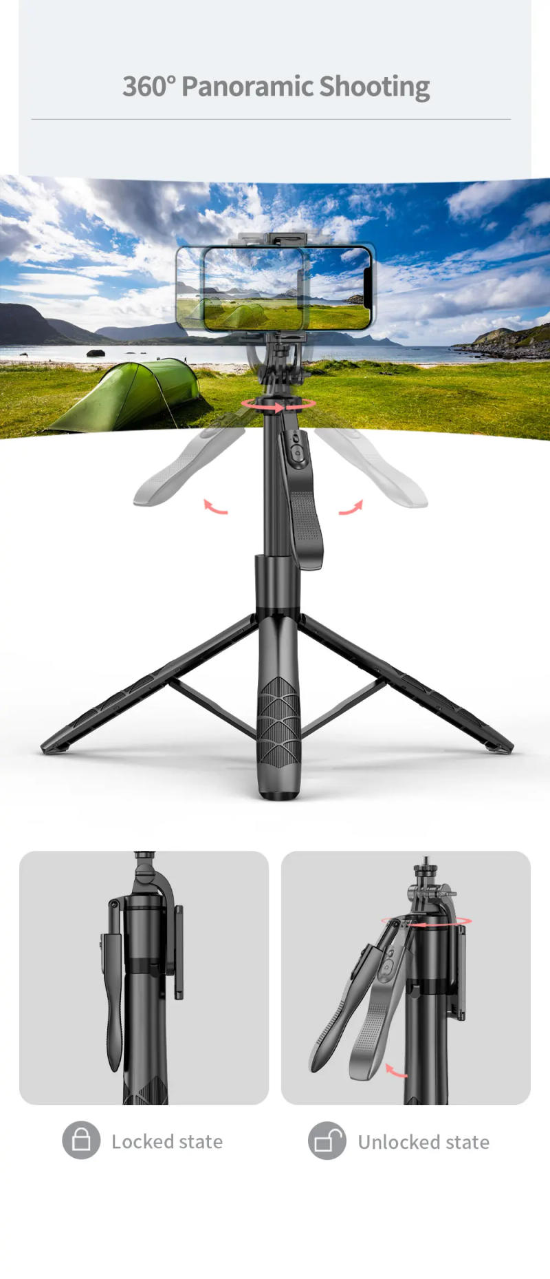 Description Picture 4 of itemRoreta-L16 Wireless Selfie Stick Tripod Stand Foldable Monopod For Gopro Action Cameras Smartphones Balance Steady Shooting Live