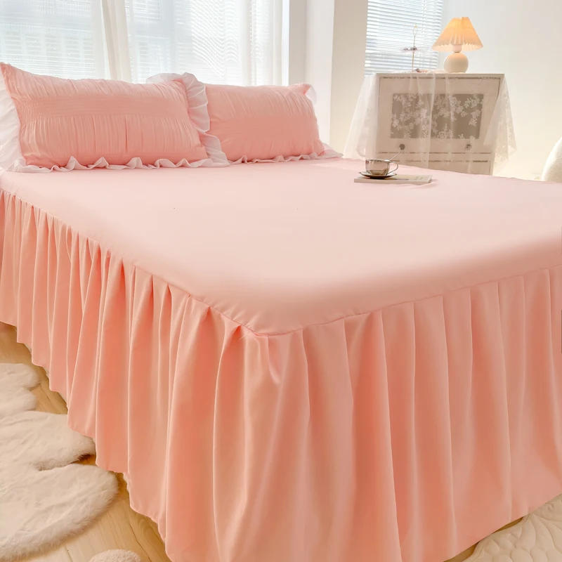 Description Picture 5 of item1pc Solid Color Bed Skirt wtih Lace All Around All-seasons Bed Cover with Ruffles Queen/King roupa de cama(Without Pillowcase)